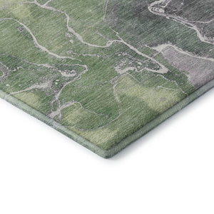 HomeRoots 5' X 8' Modern Abstract Washable Area Rug in Green, Purple & Gray with UV Protection & Durability 701209