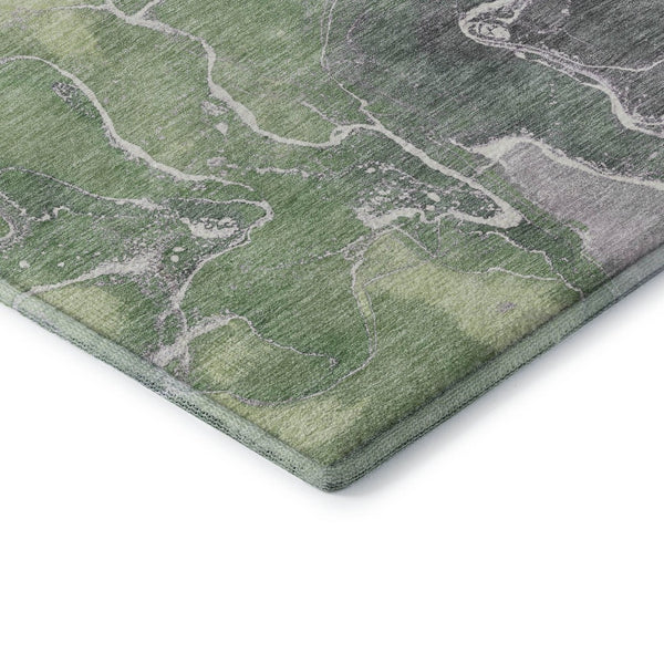 HomeRoots 5' X 8' Modern Abstract Washable Area Rug in Green, Purple & Gray with UV Protection & Durability 701209