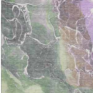 HomeRoots 5' X 8' Modern Abstract Washable Area Rug in Green, Purple & Gray with UV Protection & Durability 701209