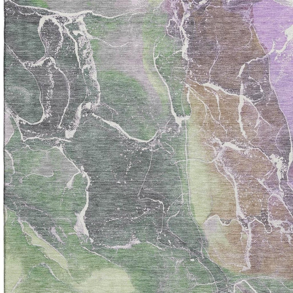 HomeRoots 5' X 8' Modern Abstract Washable Area Rug in Green, Purple & Gray with UV Protection & Durability 701209