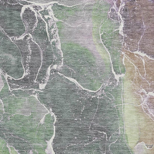 HomeRoots 8' X 10' Modern Abstract Washable Area Rug in Green, Purple & Gray with UV Protection & Durability 701211