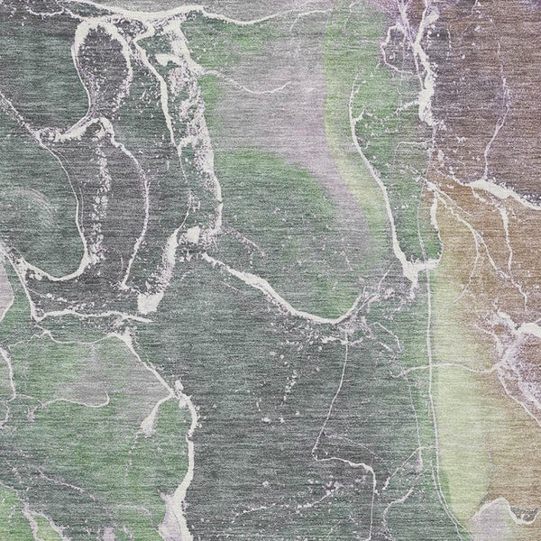 HomeRoots 8' X 10' Modern Abstract Washable Area Rug in Green, Purple & Gray with UV Protection & Durability 701211
