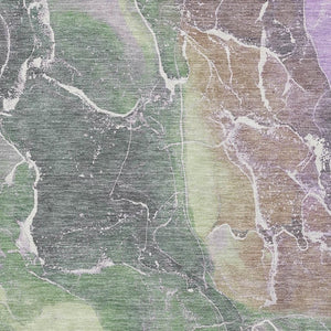 HomeRoots 9' X 12' Washable Abstract Area Rug in Green, Purple & Gray - UV Protection, Non-Slip, Durable Design 701212