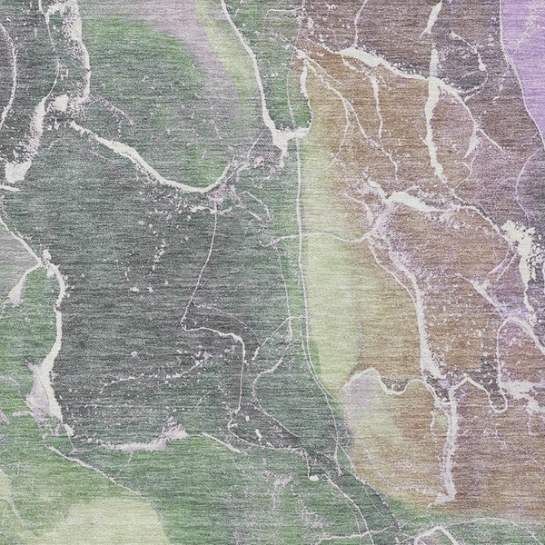 HomeRoots 9' X 12' Washable Abstract Area Rug in Green, Purple & Gray - UV Protection, Non-Slip, Durable Design 701212