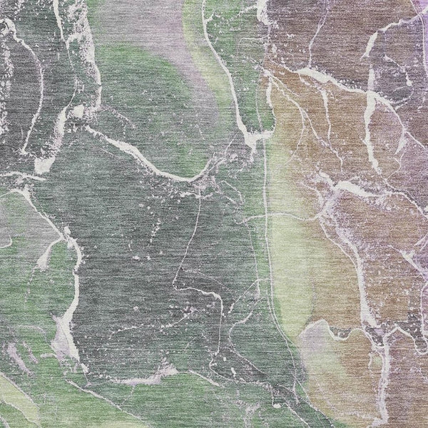HomeRoots 10' X 14' Abstract Area Rug in Green, Purple & Gray - Washable, UV-Protected, Durable & Stylish Design 701213
