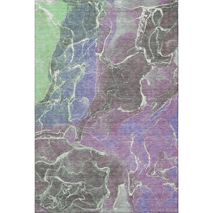 HomeRoots 5' X 8' Abstract Washable Area Rug in Purple, Blue & Green - UV Protected, Stain Resistant Design 701215