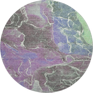 HomeRoots 8' Stunning Purple, Blue & Green Abstract Round Rug – Washable, UV Protected, Perfect for Families! 701216