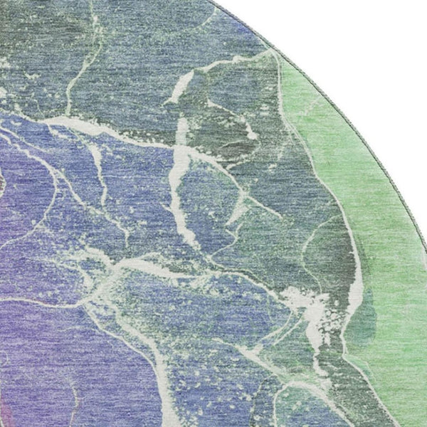 HomeRoots 8' Stunning Purple, Blue & Green Abstract Round Rug – Washable, UV Protected, Perfect for Families! 701216