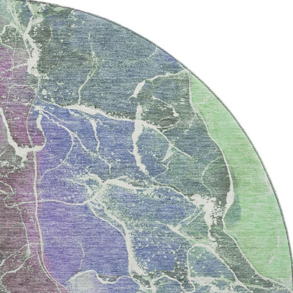 HomeRoots 8' Stunning Purple, Blue & Green Abstract Round Rug – Washable, UV Protected, Perfect for Families! 701216