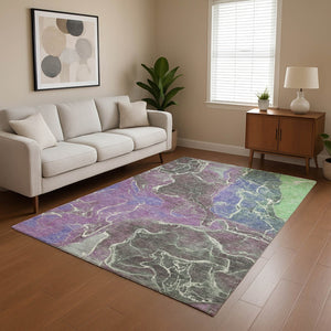 HomeRoots 9' X 12' Washable Abstract Area Rug in Purple, Blue & Green – UV Protected, Stain Resistant Design 701218