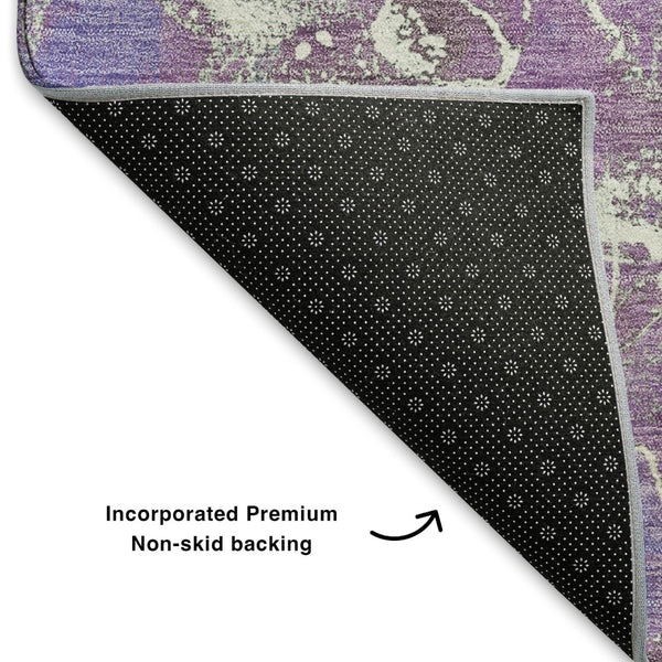 HomeRoots 9' X 12' Washable Abstract Area Rug in Purple, Blue & Green – UV Protected, Stain Resistant Design 701218
