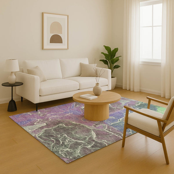 HomeRoots 9' X 12' Washable Abstract Area Rug in Purple, Blue & Green – UV Protected, Stain Resistant Design 701218