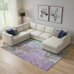 HomeRoots 10' Abstract Area Rug in Purple, Blue & Green - Washable, UV-Protected, Non-Slip for Modern Homes 701219