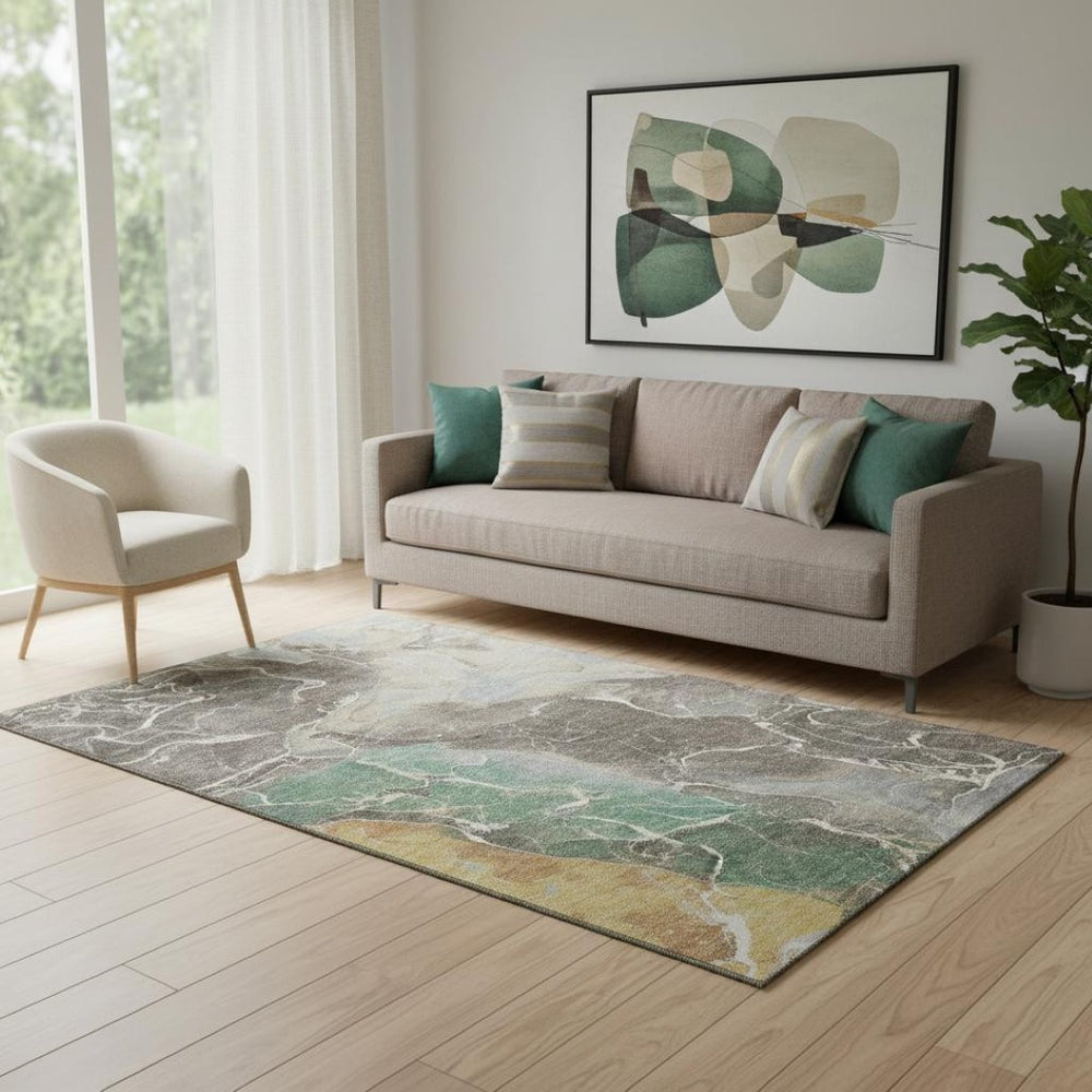HomeRoots 5' X 8' Taupe Brown and Gray Abstract Area Rug - Washable, UV Protected, Durable Design for Homes 701221