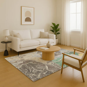 HomeRoots 5' X 8' Taupe Brown and Gray Abstract Area Rug - Washable, UV Protected, Durable Design for Homes 701221