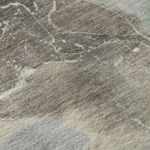 HomeRoots 8' Modern Taupe Brown & Gray Abstract Washable Round Rug - UV Protected, Non-Slip & Easy Care! 701222