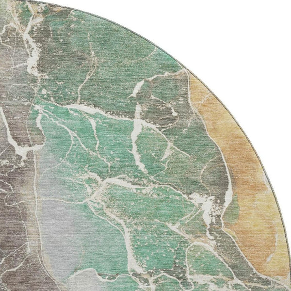 HomeRoots 8' Modern Taupe Brown & Gray Abstract Washable Round Rug - UV Protected, Non-Slip & Easy Care! 701222