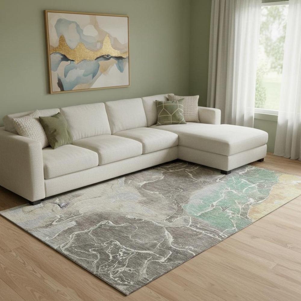 HomeRoots 8' X 10' Washable Taupe Brown & Gray Abstract Area Rug - Durable, Stain-Resistant, UV Protected Design 701223