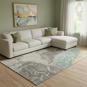 HomeRoots 8' X 10' Washable Taupe Brown & Gray Abstract Area Rug - Durable, Stain-Resistant, UV Protected Design 701223