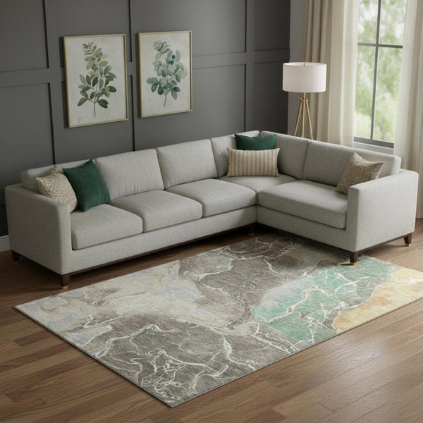 HomeRoots 9' X 12' Abstract Taupe Brown & Gray Washable Area Rug - Non-Slip, UV Resistant for High Traffic Areas 701224