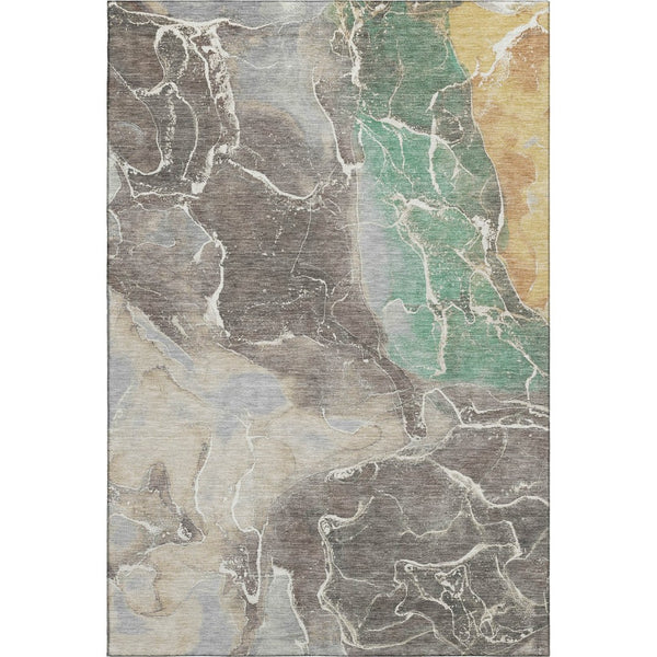 HomeRoots 9' X 12' Abstract Taupe Brown & Gray Washable Area Rug - Non-Slip, UV Resistant for High Traffic Areas 701224