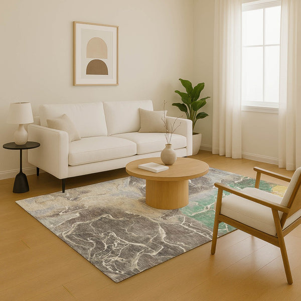 HomeRoots 9' X 12' Abstract Taupe Brown & Gray Washable Area Rug - Non-Slip, UV Resistant for High Traffic Areas 701224