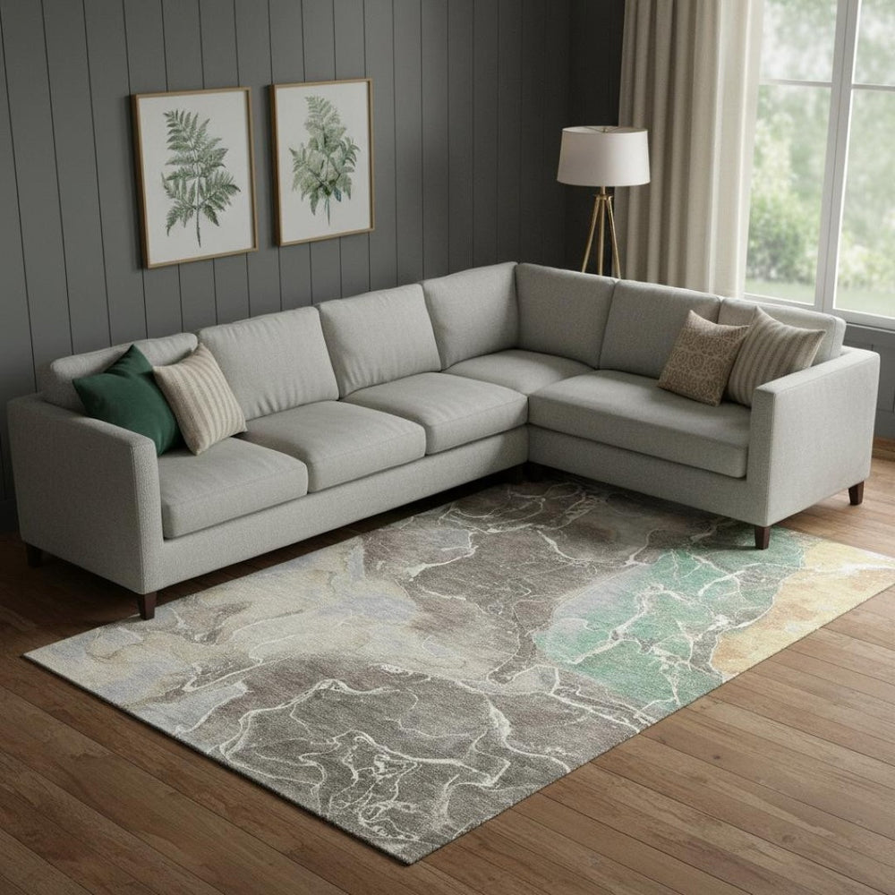 HomeRoots 10' Taupe Brown and Gray Abstract Washable Area Rug with UV Protection for High-Traffic Homes 701225