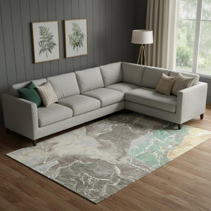 HomeRoots 10' Taupe Brown and Gray Abstract Washable Area Rug with UV Protection for High-Traffic Homes 701225