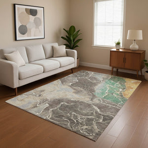 HomeRoots 10' Taupe Brown and Gray Abstract Washable Area Rug with UV Protection for High-Traffic Homes 701225