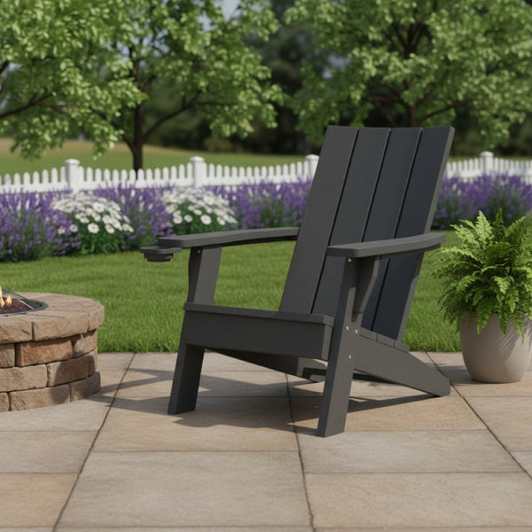 HomeRoots 35" Black Adirondack Chair - Heavy-Duty Faux Wood Design for Ultimate Outdoor Comfort & Style 701227