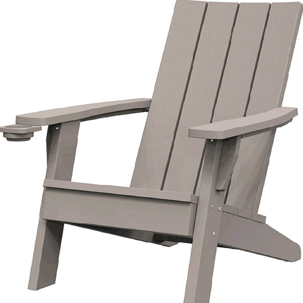 HomeRoots 35" Light Brown Faux Wood Outdoor Adirondack Chair with Storage, Cupholder & Ergonomic Comfort 701228