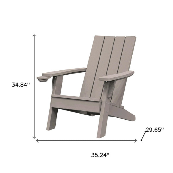 HomeRoots 35" Light Brown Faux Wood Outdoor Adirondack Chair with Storage, Cupholder & Ergonomic Comfort 701228