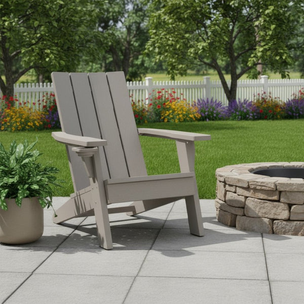 HomeRoots 35" Light Brown Faux Wood Outdoor Adirondack Chair with Storage, Cupholder & Ergonomic Comfort 701228