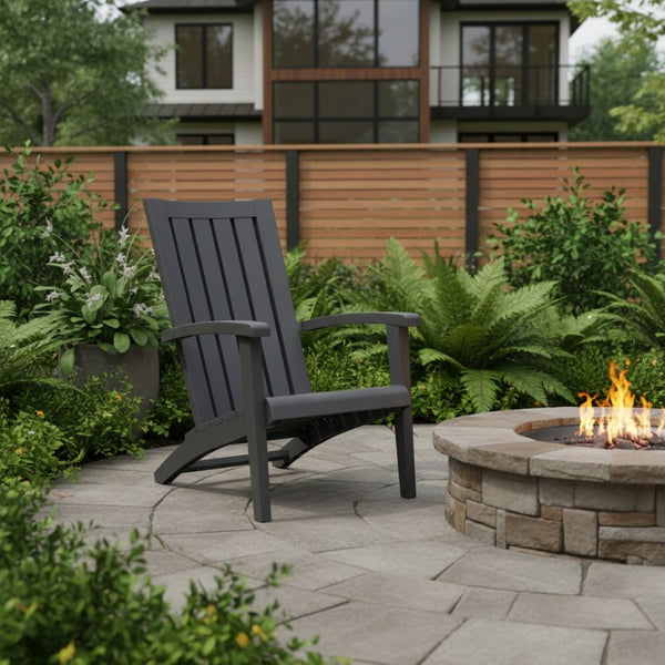 HomeRoots 33" Black Faux Wood Adirondack Chair - Heavy Duty, Weather-Resistant Comfort for Patio Relaxation 701230