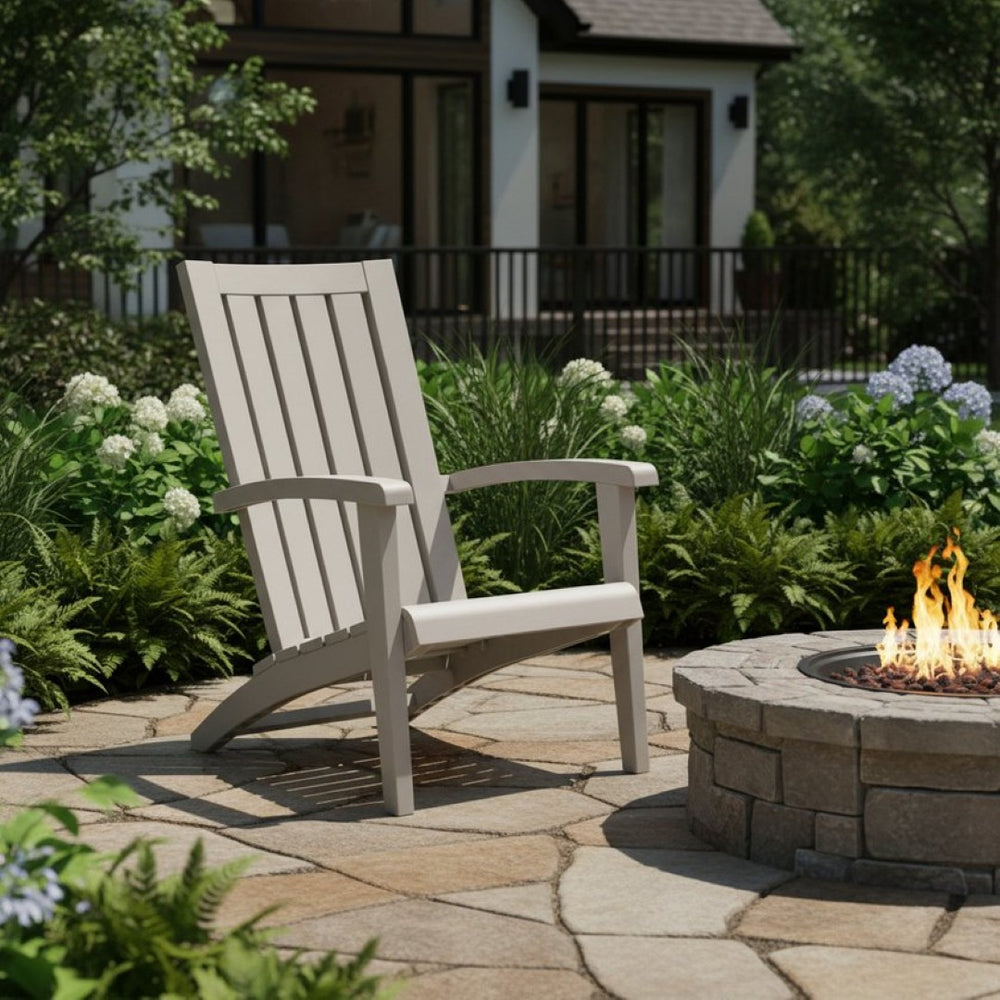HomeRoots 33" Light Brown Faux Wood Adirondack Chair - Heavy-Duty, Low Maintenance, Classic Outdoor Comfort 701231