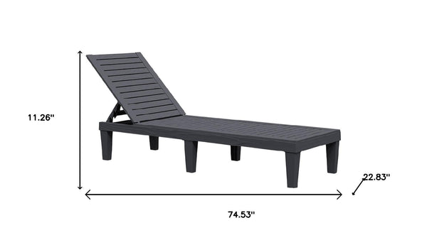 HomeRoots 75" Black Heavy Duty Chaise Lounge - Adjustable Outdoor Recliner with Faux Wood Finish & UV Protection 701232