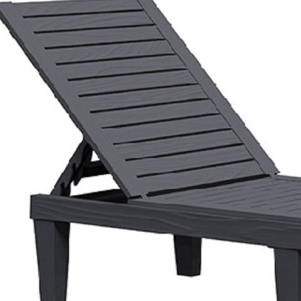HomeRoots 75" Black Heavy Duty Chaise Lounge - Adjustable Outdoor Recliner with Faux Wood Finish & UV Protection 701232