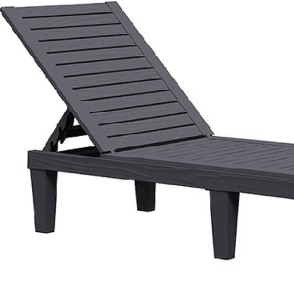 HomeRoots 75" Black Heavy Duty Chaise Lounge - Adjustable Outdoor Recliner with Faux Wood Finish & UV Protection 701232