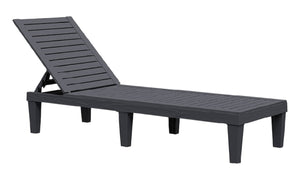 HomeRoots 75" Black Heavy Duty Chaise Lounge - Adjustable Outdoor Recliner with Faux Wood Finish & UV Protection 701232