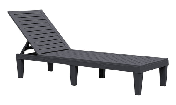 HomeRoots 75" Black Heavy Duty Chaise Lounge - Adjustable Outdoor Recliner with Faux Wood Finish & UV Protection 701232