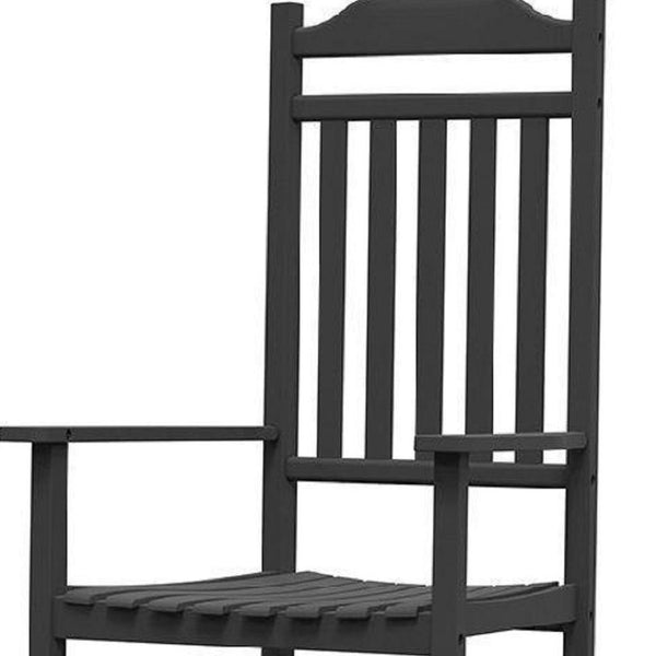 HomeRoots 33" Black Heavy Duty Outdoor Rocking Chair - Weather-Resistant, Rustic Style for Timeless Relaxation 701234