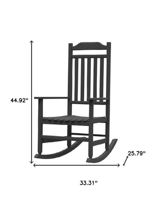 HomeRoots 33" Black Heavy Duty Outdoor Rocking Chair - Weather-Resistant, Rustic Style for Timeless Relaxation 701234