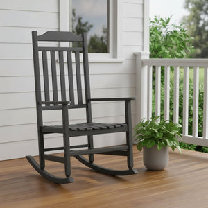 HomeRoots 33" Black Heavy Duty Outdoor Rocking Chair - Weather-Resistant, Rustic Style for Timeless Relaxation 701234