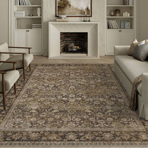 HomeRoots 9' Brown Ivory Tan Floral Medallion Area Rug - Durable, Washable Design Perfect for High-Traffic Spaces 9' X 12' 701238