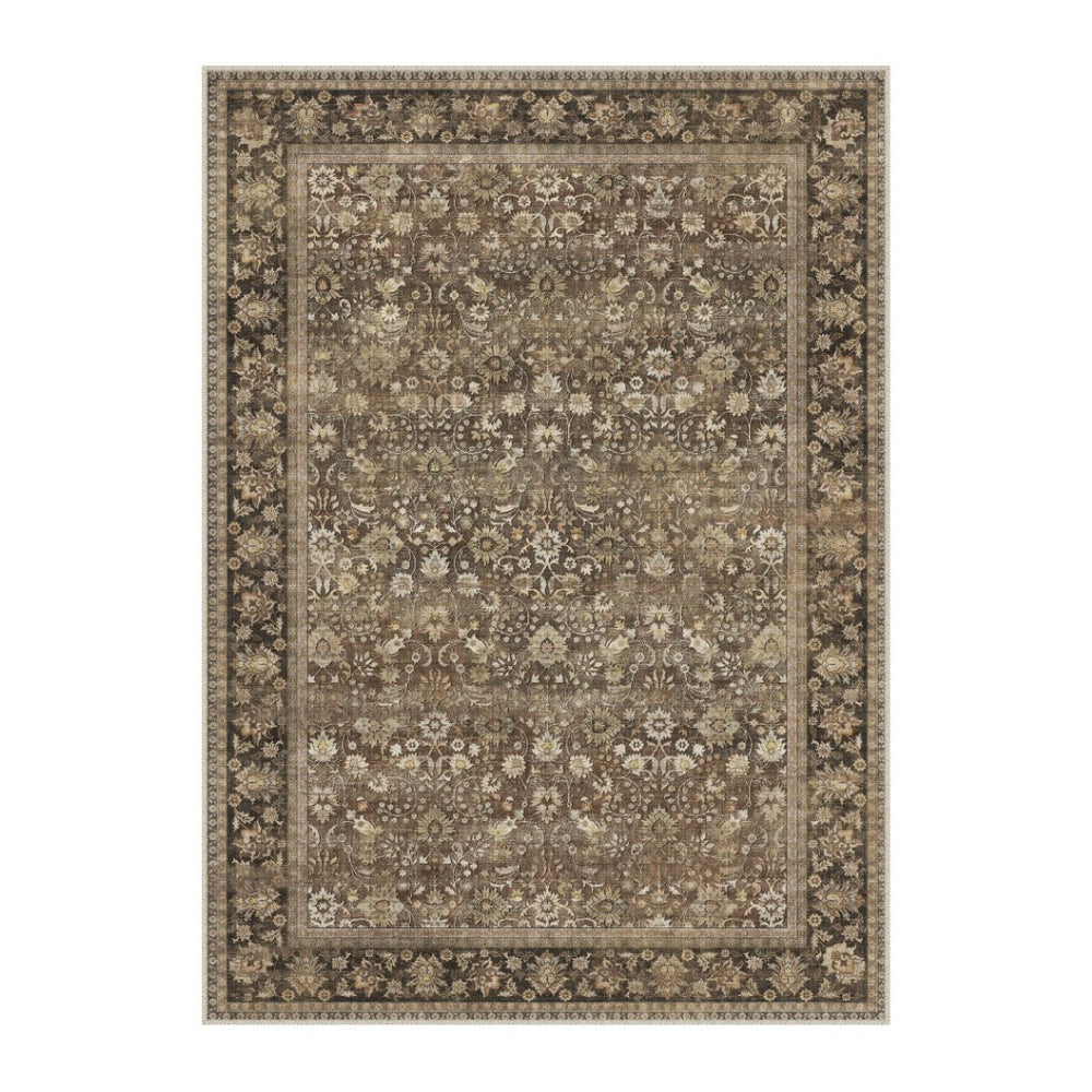 HomeRoots 9' Brown Ivory Tan Floral Medallion Area Rug - Durable, Washable Design Perfect for High-Traffic Spaces 9' X 12' 701238