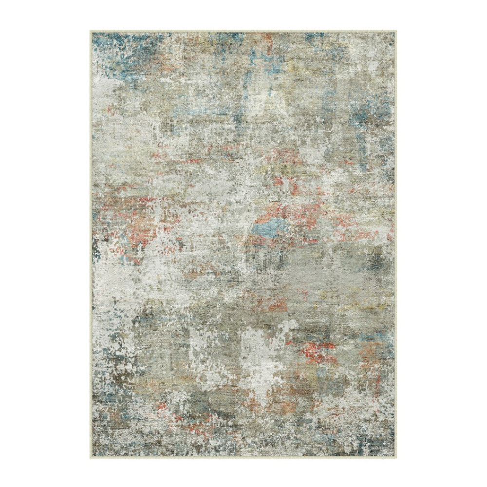 HomeRoots 8' Abstract Washable Area Rug in Soft Ivory with Light Green and Blue Accents for Modern Spaces 8' X 10' 701246