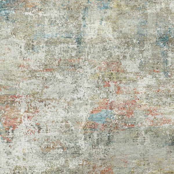 HomeRoots 8' Abstract Washable Area Rug in Soft Ivory with Light Green and Blue Accents for Modern Spaces 8' X 10' 701246