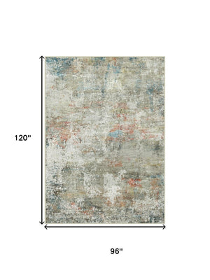 HomeRoots 8' Abstract Washable Area Rug in Soft Ivory with Light Green and Blue Accents for Modern Spaces 8' X 10' 701246