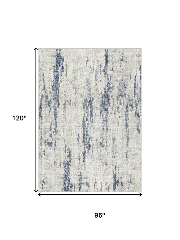 HomeRoots 8' Elegant Ivory and Slate Blue Abstract Washable Area Rug for Modern Living Spaces and Families 8' X 10' 701251