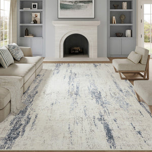 HomeRoots 8' Elegant Ivory and Slate Blue Abstract Washable Area Rug for Modern Living Spaces and Families 8' X 10' 701251